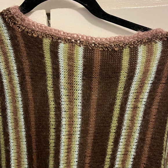 Handmade by Seller Poncho, Kimono One Size Fits Most Green, Brown Stripe - Picture 2 of 11